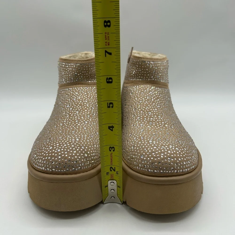 Wild Fable Missy Platform Ankle Boots Beige Rhinestone Vegan Suede Size 10 NIB